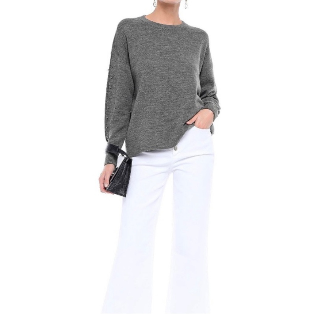 Alice +Olivia Gray crewneck sweater size L silver bar detail down the sleeves